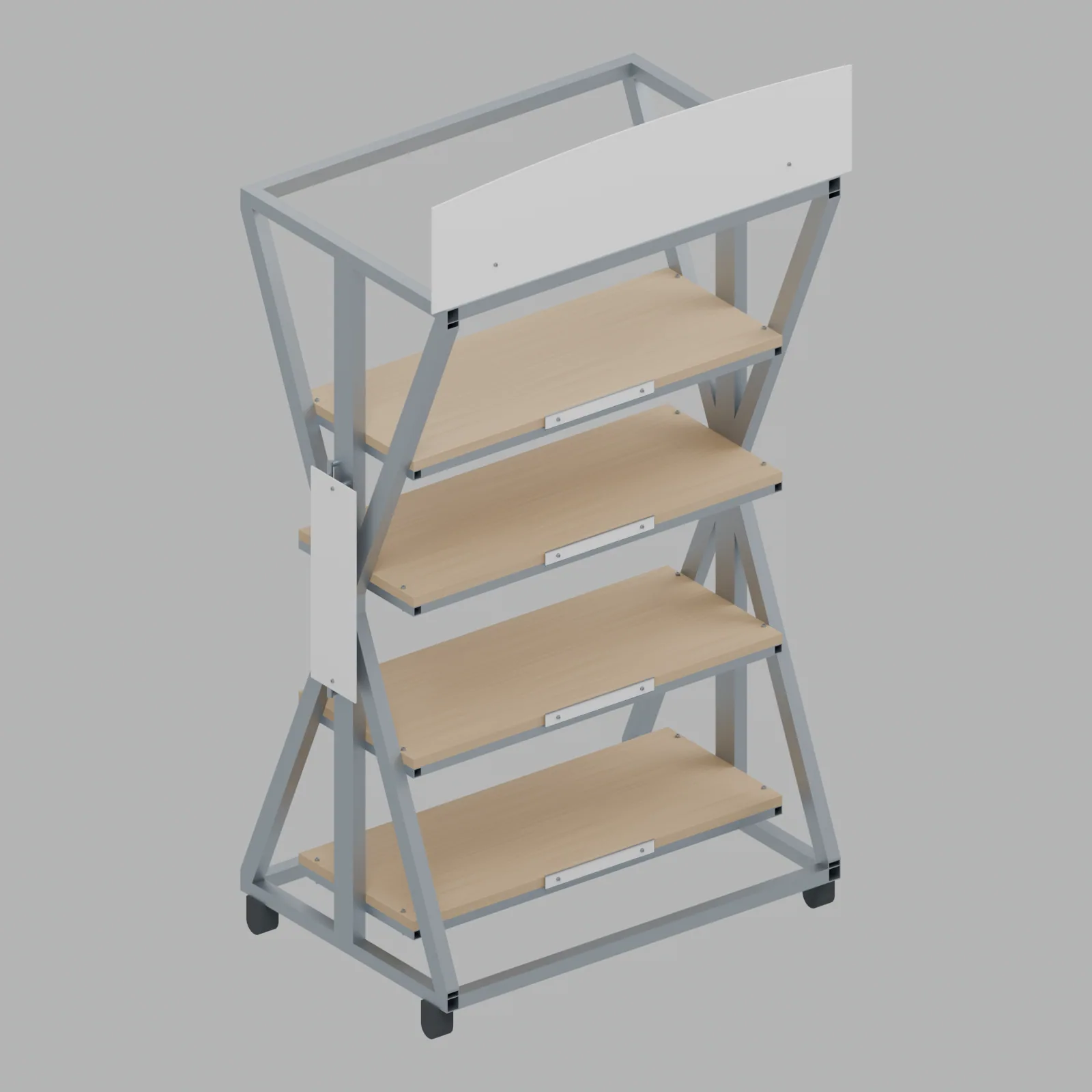 Four shelf floor stand, three quarter view